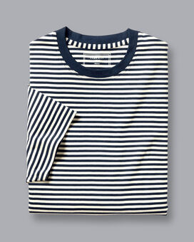 Smart Jersey Stripe Tyrwhitt T-Shirt - Navy & Ecru