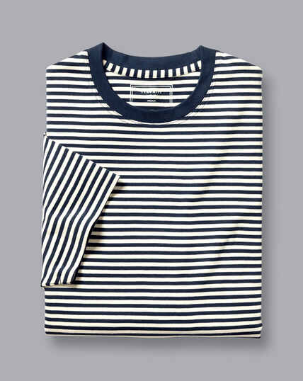 Smartes Tyrwhitt Jersey-T-Shirt mit Streifen - Marineblau & Ecru