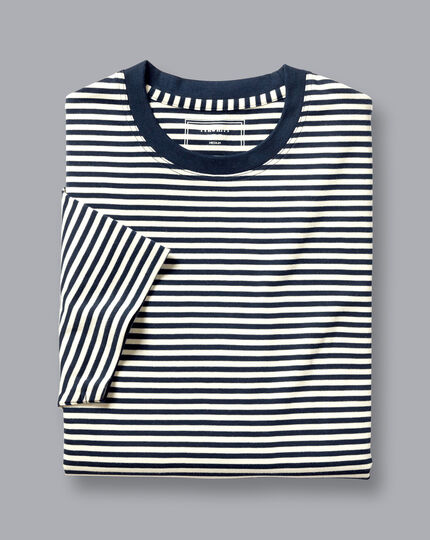Smart Jersey Stripe Tyrwhitt T-Shirt - Navy & Ecru
