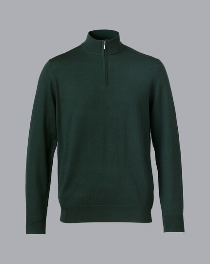 Merino Zip-Neck Sweater - Forest Green