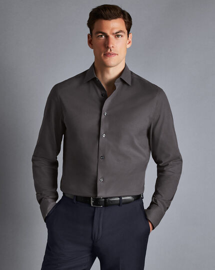 Semi-Cutaway Collar Non-Iron Stretch Texture Shirt - Charcoal Grey