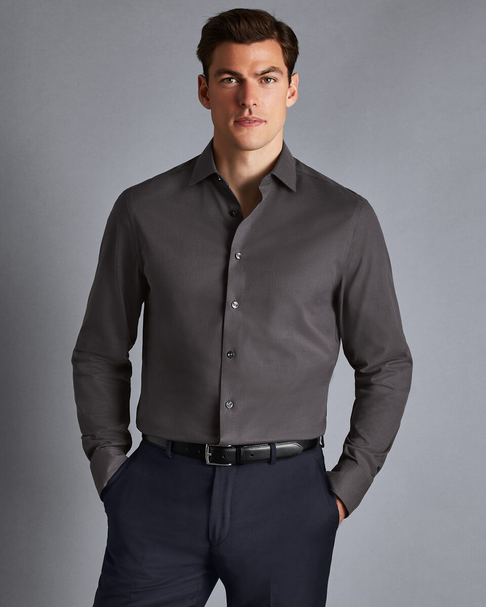Semi-Cutaway Collar Non-Iron Stretch Texture Shirt - Charcoal Grey ...