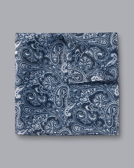 Paisley Print Silk Pocket Square - Indigo Blue