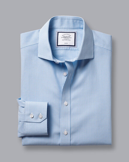 Non-Iron Mini Gingham Check Shirt - Cornflower Blue
