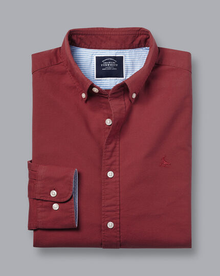 Button-Down Collar Washed Oxford Shirt - Maroon Red