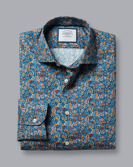Made with Liberty Fabric Abstract Print Semi-Cutaway Collar Shirt - Multi