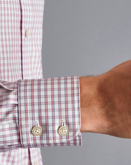 Semi-Cutaway Collar Egyptian Cotton Poplin Check Shirt - Pink