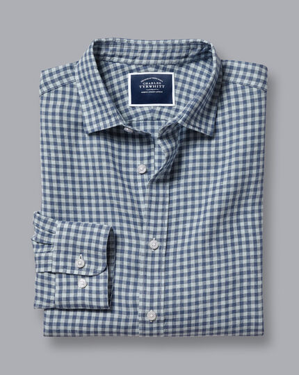 Pure Linen Gingham Shirt - Indigo Blue