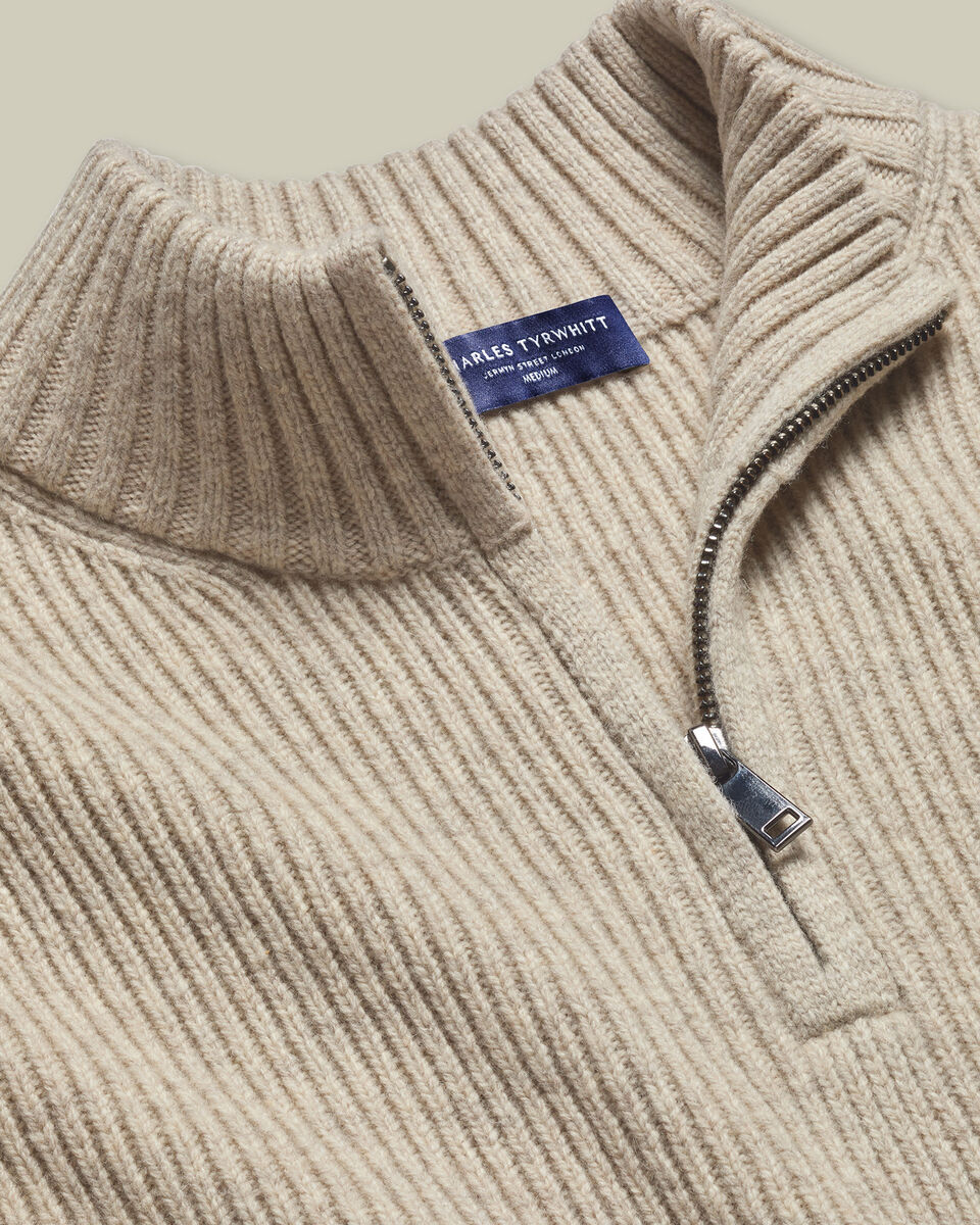 Dikke Jumper Met Hals Met Rits Van Pure Merinowol - Havermoutkleur