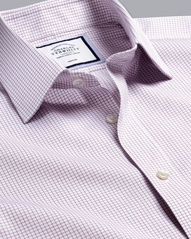 Non-Iron Twill Mini Grid Check Shirt - Purple