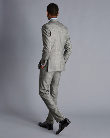 British Luxury Prince of Wales Check Suit Jacket - Grey