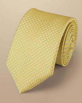 Schmutzabweisende Krawatte aus Seide mit Mini-Blumenmuster - Zitrone & Himmelblau