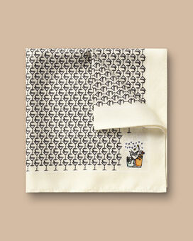 Martini Print Silk Pocket Square - Ivory