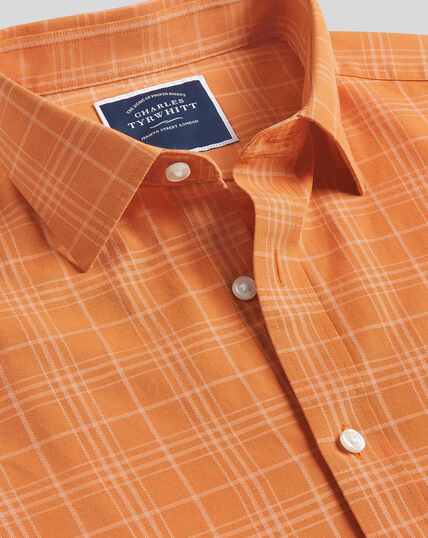 Kurzarmhemd mit Kent Kragen und Ton-in-Ton-Karos - Orange