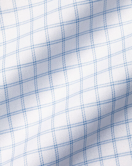 Semi-Spread Collar Egyptian Cotton Twill Twin Check Shirt - Cornflower Blue