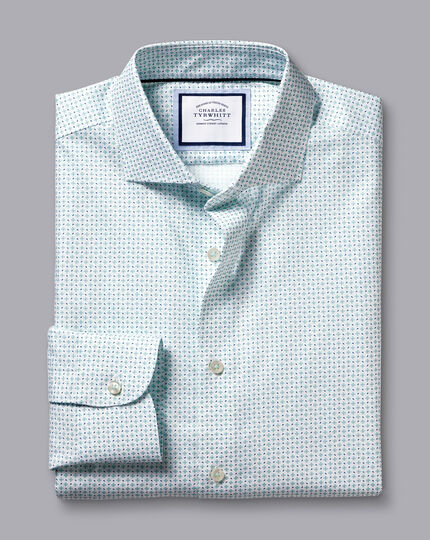 Semi-Cutaway Collar Non-Iron Petal Print Shirt - Aqua Green
