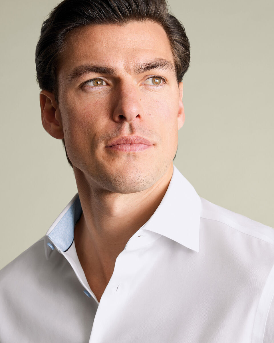 Non-Iron Stretch Printed Trim Shirt &ndash; White