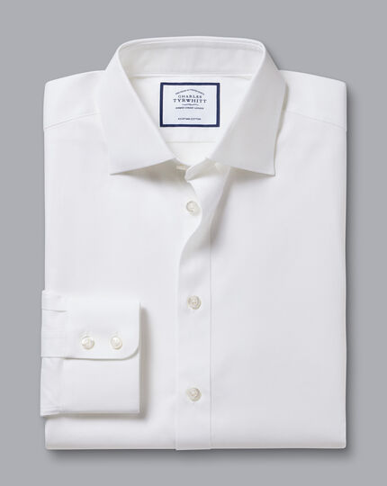 Semi-Cutaway Collar Egyptian Cotton Berkshire Weave Shirt - White