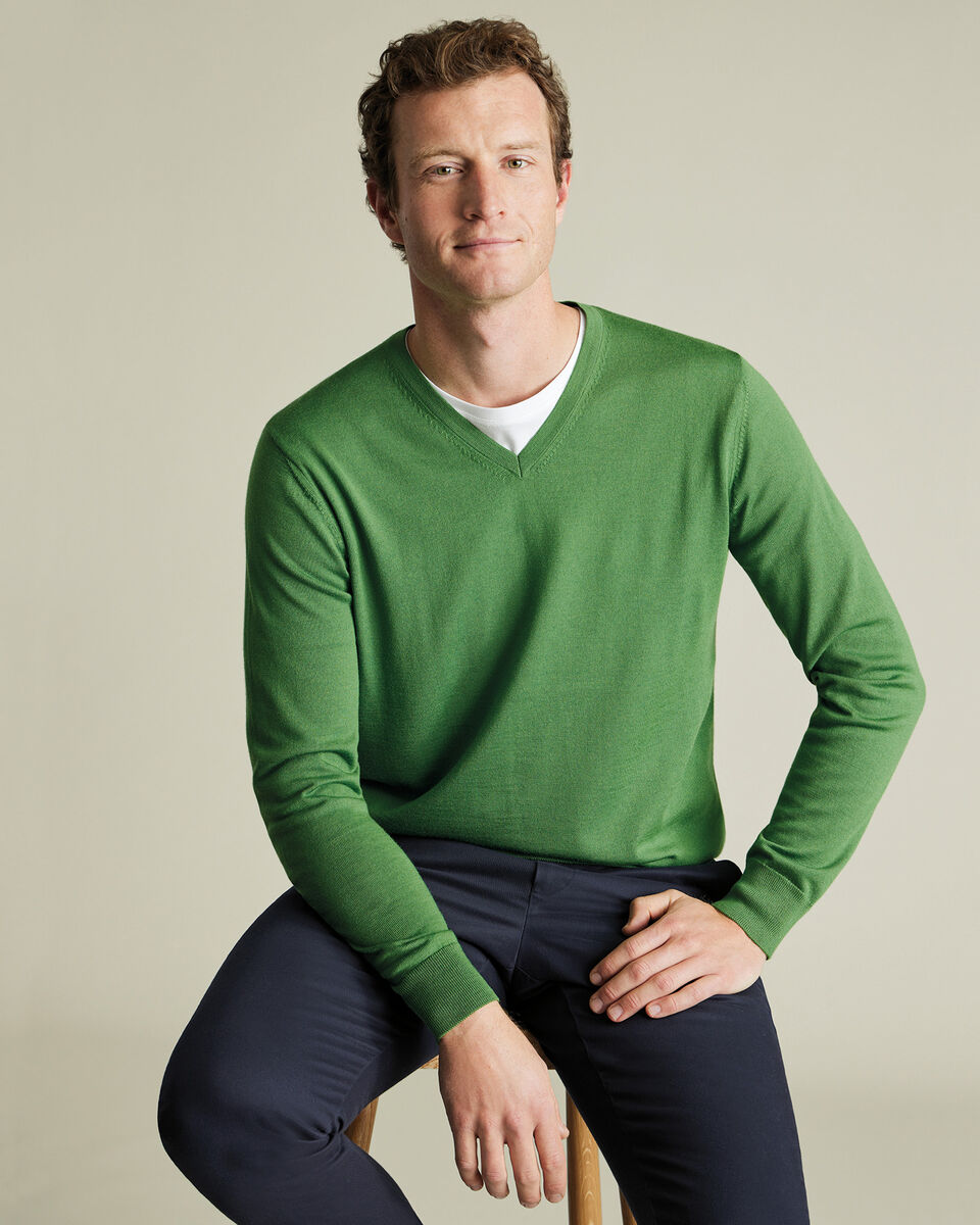 Merino V-Neck Jumper - Bright Green