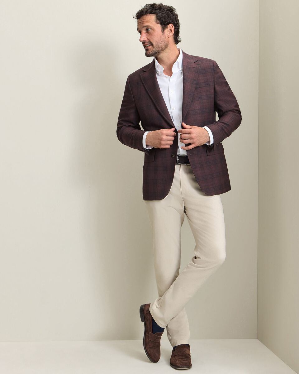 Lightweight Wool Check Jacket - Burgundy