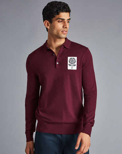 LIMITED EDITION England Rugby Merino Polo Sweater - Burgundy