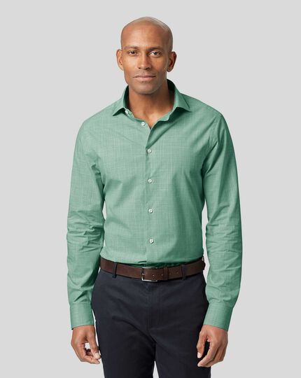Business Casual Collar Slub Shirt - Green