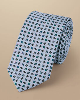 Mini Geo Print Silk Slim Tie - Light Blue
