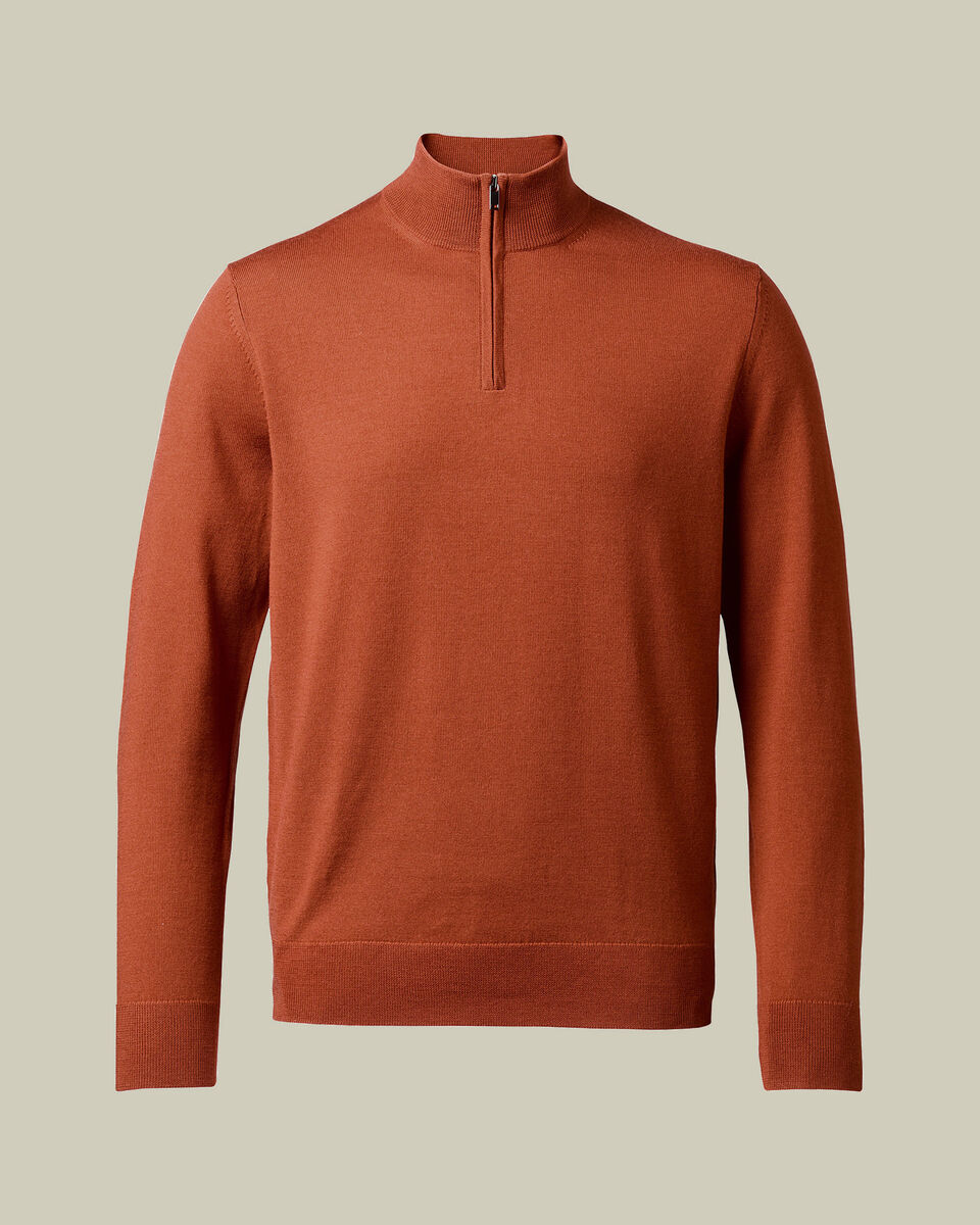 Pure Merino Quarter Zip Jumper - Orange
