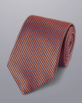 Stain Resistant Silk Tie - Orange & Ocean Blue