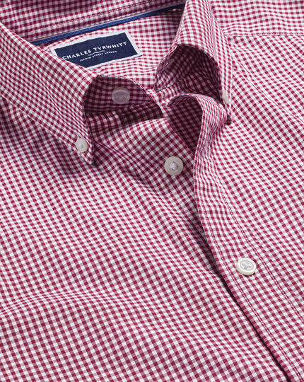 Button-Down Collar Non-Iron Stretch Poplin Mini Gingham Shirt - Raspberry Pink