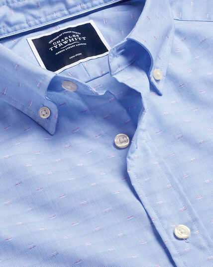 Bügelfreies Stretch-Hemd aus Dobby-Gewebe mit Button-down-Kragen und Büroklammer-Motiv - Kornblumenblau