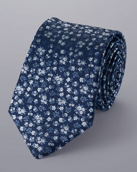 Floral Print Silk Tie - French Blue & Light Blue