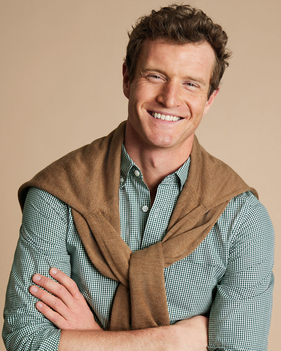 Button-Down Collar Non-Iron Stretch Poplin Gingham Shirt - Green