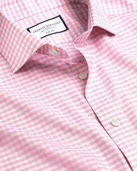 Spread Collar Non-Iron Twill Gingham Shirt - Pink