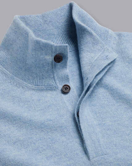Merino Cashmere Button Neck Sweater - Sky Blue