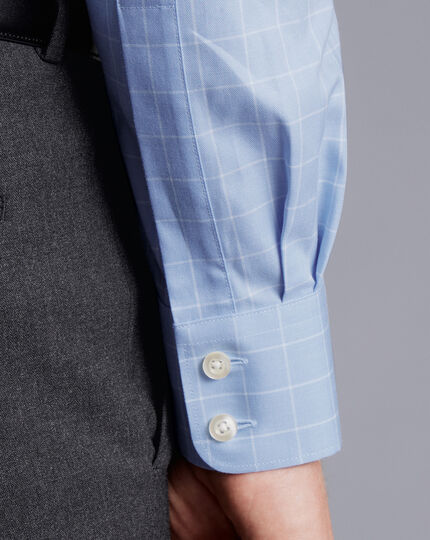 Semi-Spread Collar Egyptian Cotton Twill Check Shirt - Cornflower Blue