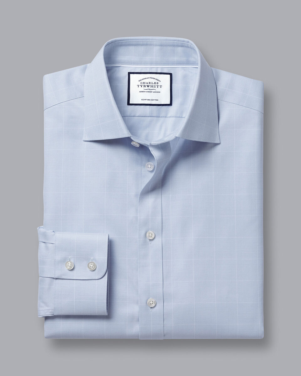 Semi-Cutaway Collar Egyptian Cotton Twill Prince of Wales Check Shirt ...