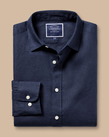 Pure Linen Shirt - Navy | Charles Tyrwhitt