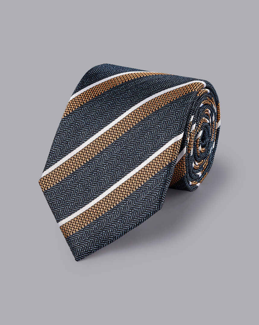 Silk Stripe Tie - Denim Blue