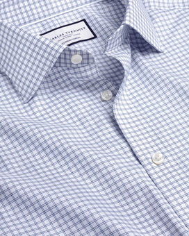 Semi-Cutaway Collar Egyptian Cotton Twin Check Shirt - Royal Blue
