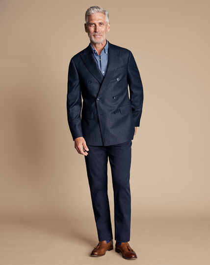 Double Breasted Italian Pindot Suit - Denim Blue