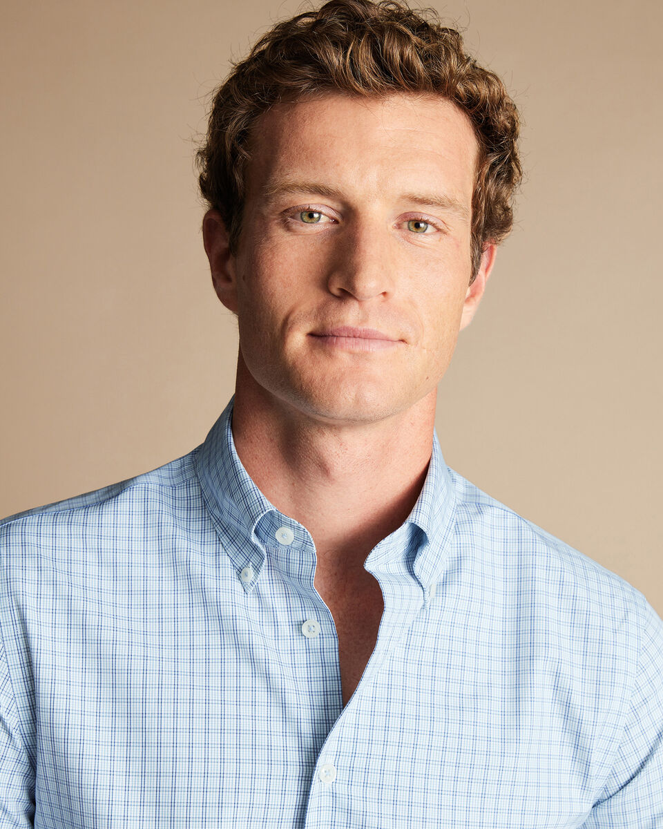 Button-Down Collar Non-Iron Check Oxford Shirt - Mid Blue