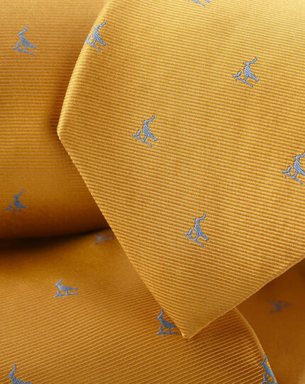 Schmutzabweisende Krawatte aus Seide mit Kiebitz-Motiv - Sonnenblumengelb