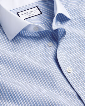 Spread Collar Non-Iron Poplin Winchester Guard Stripe Shirt - Cornflower Blue