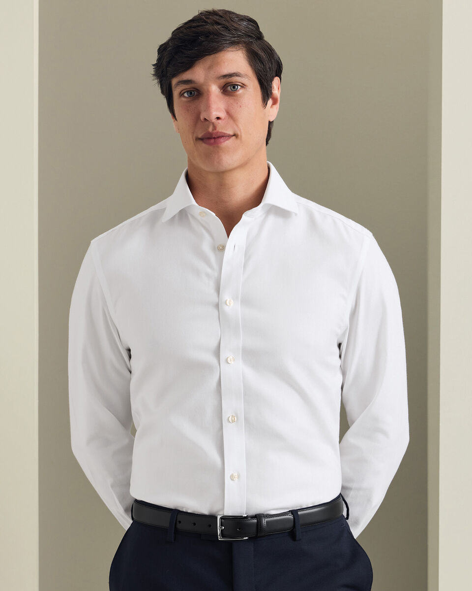 Non-Iron Herringbone Shirt - White