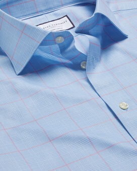 Semi-Cutaway Collar Egyptian Cotton Prince Of Wales Check Shirt - Sky Blue