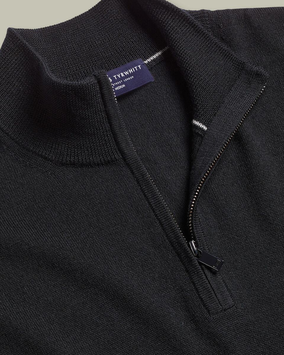 Pure Merino Quarter Zip Sweater - Black