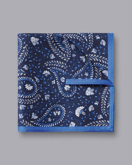 Paisley Silk Pocket Square - Navy & Ocean Blue