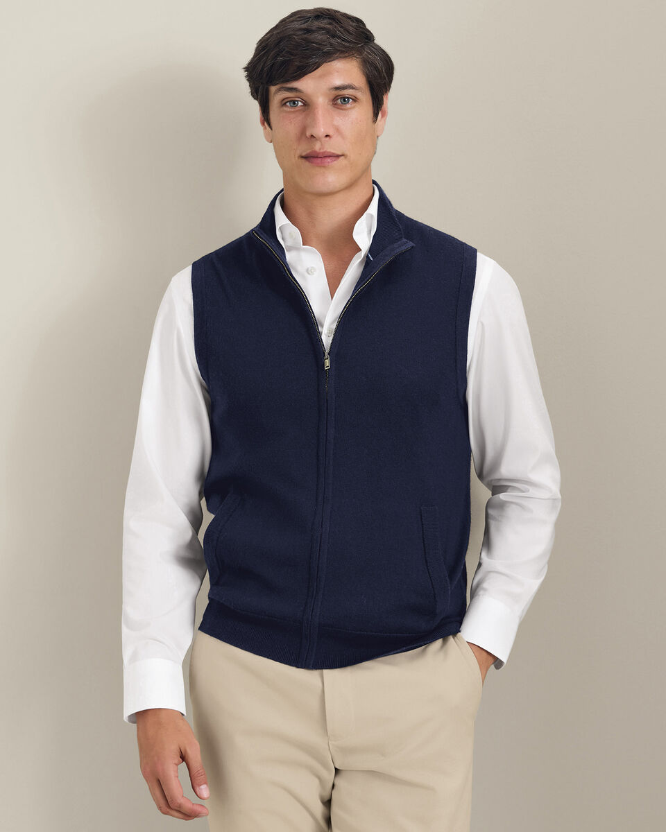 Pure Merino Zip Through Vest - Navy