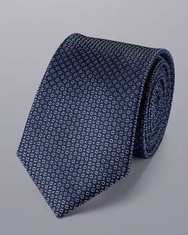 Mini Floral Pattern Silk Tie - Royal Blue & Silver